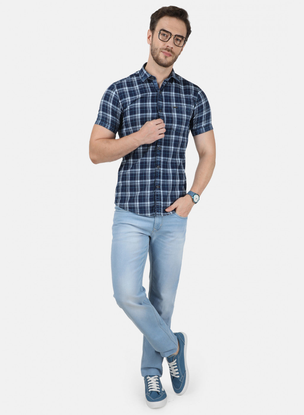 Mens NAvy Blue Check Shirt