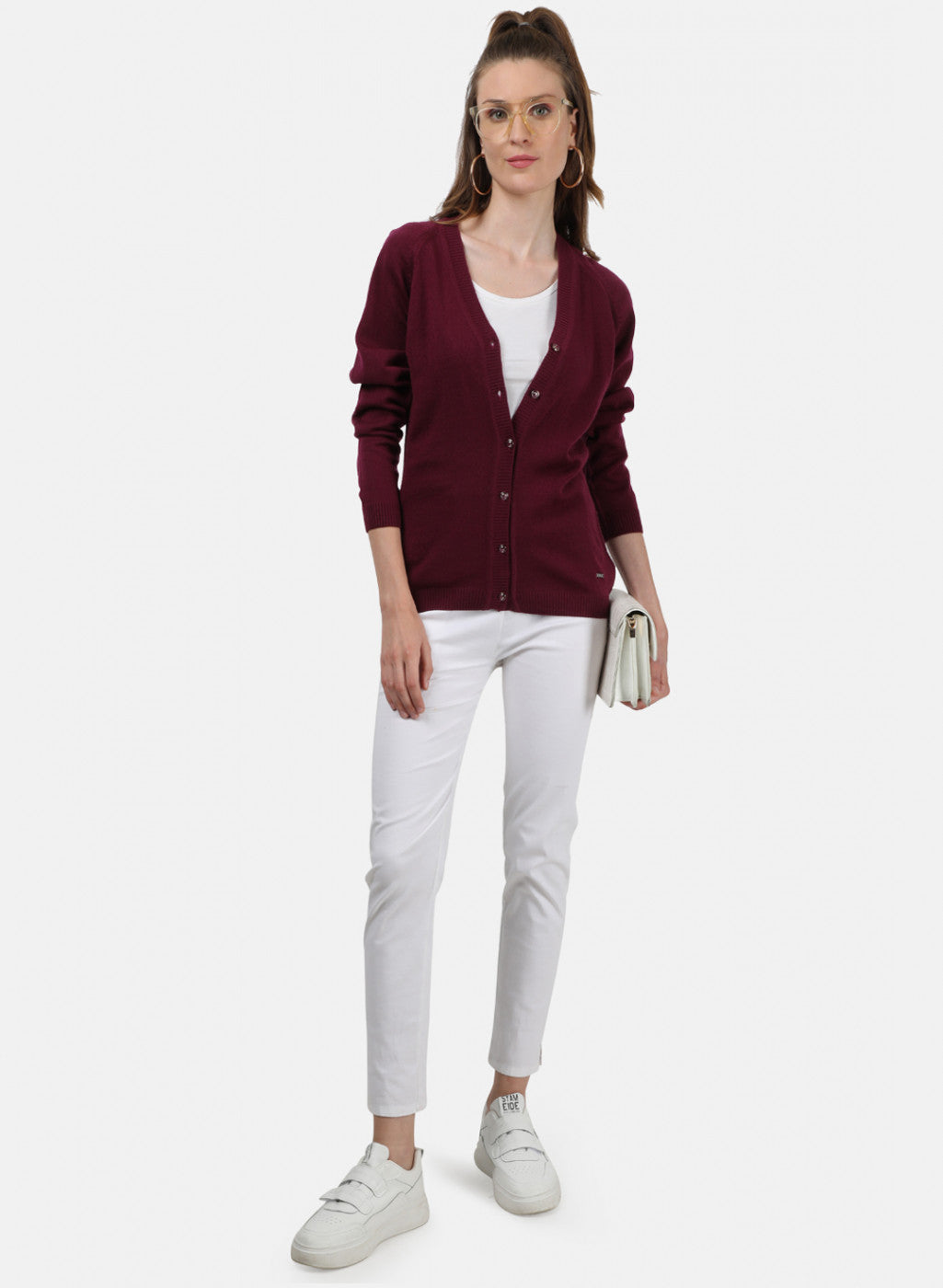 Women Purple Solid Cardigan