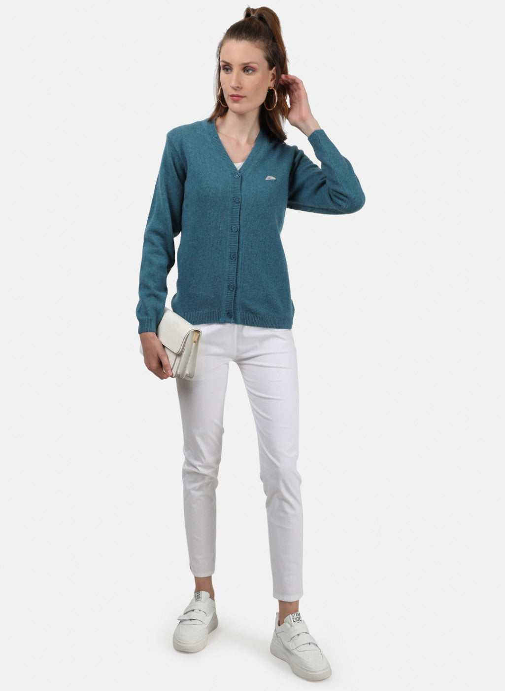 Women Blue Solid Cardigan