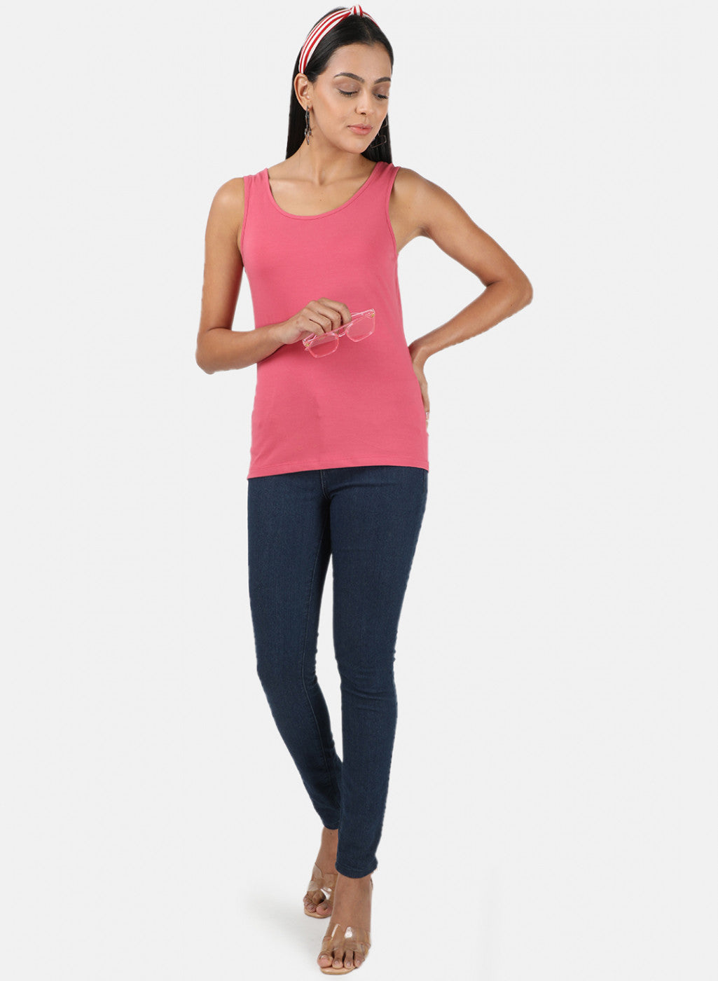 Womens Pink Plain Spaghetti