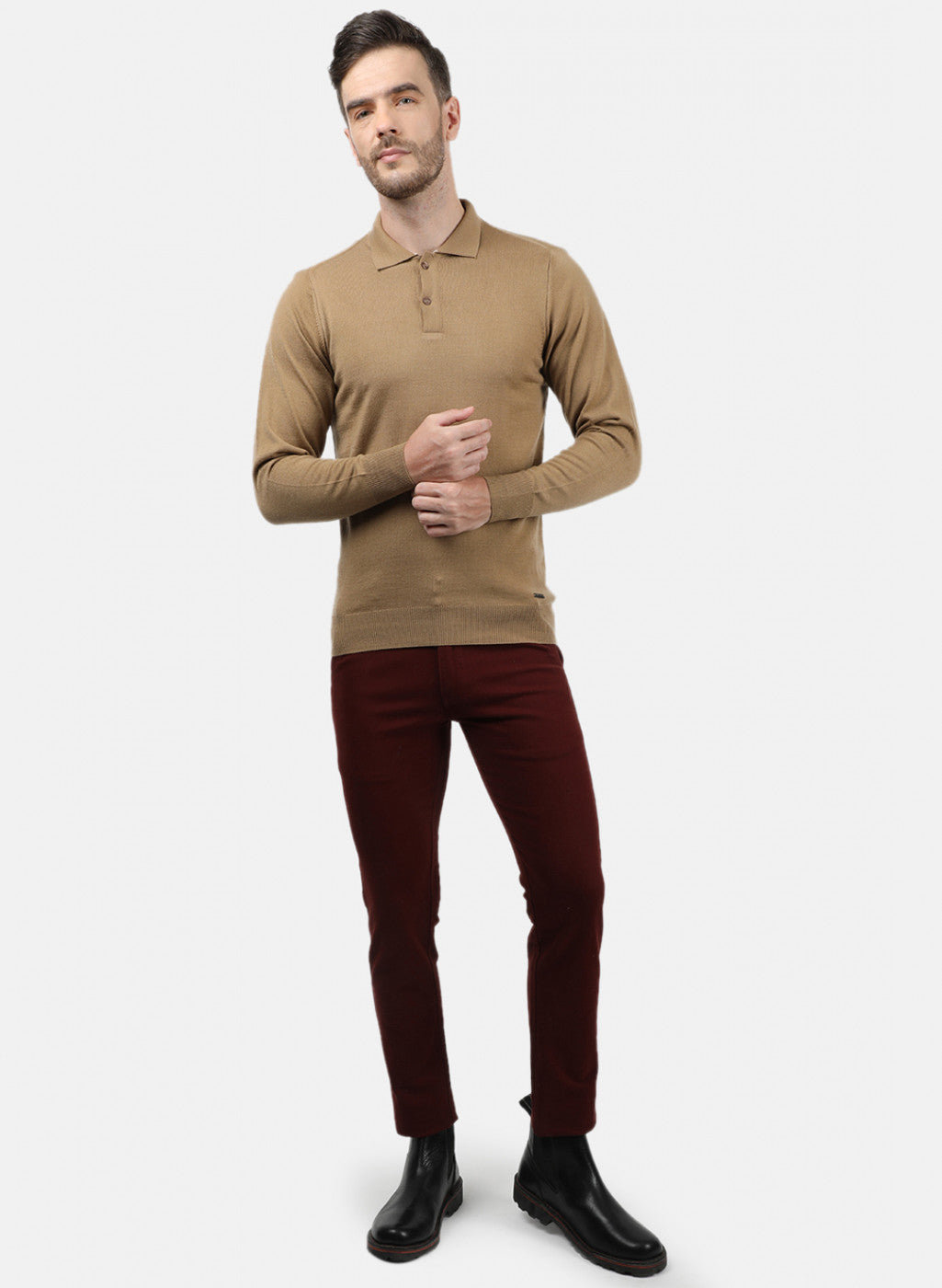 Men Light Brown Collar T-Shirt