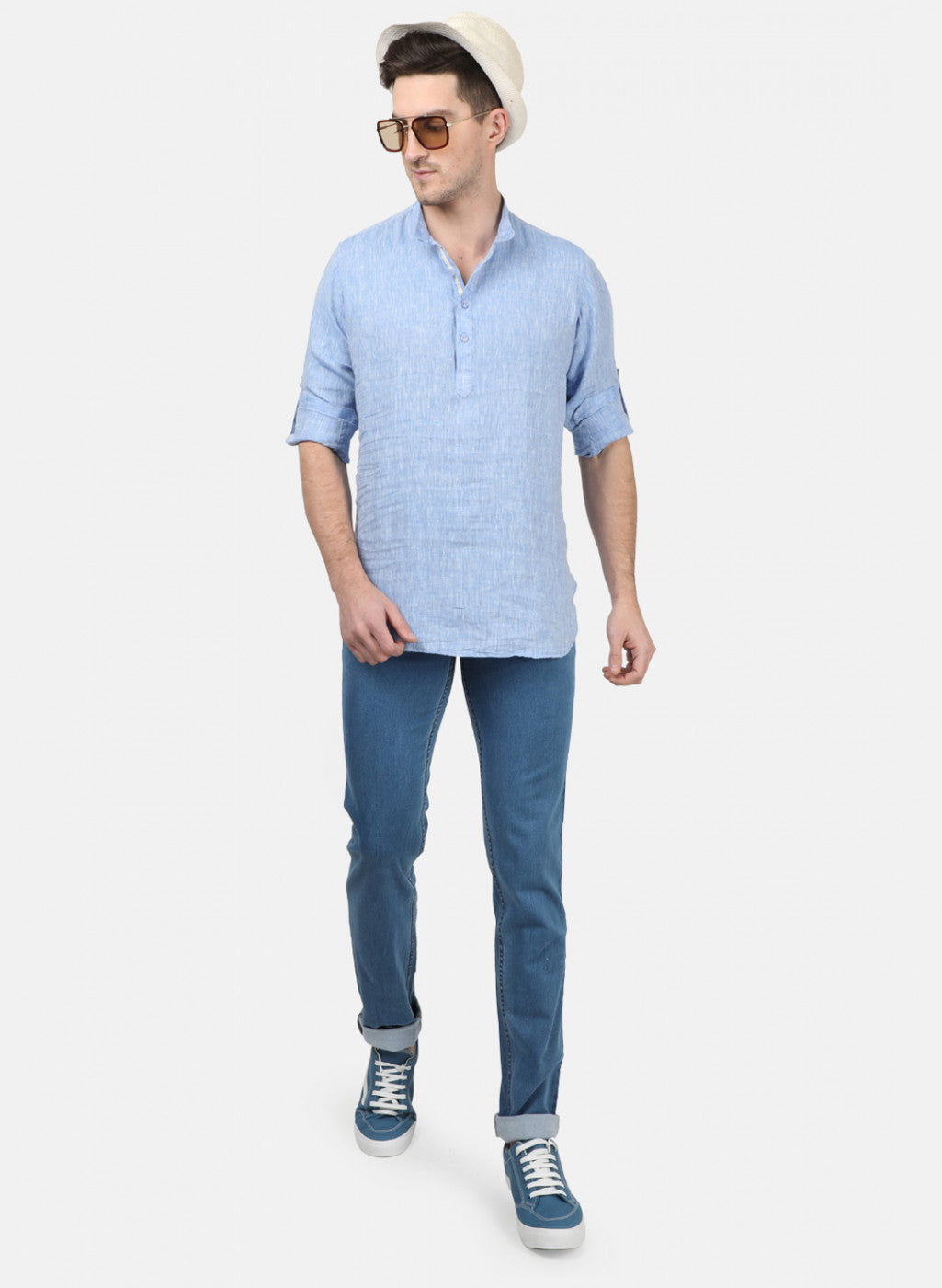 Mens Sky Blue Solid Shirts