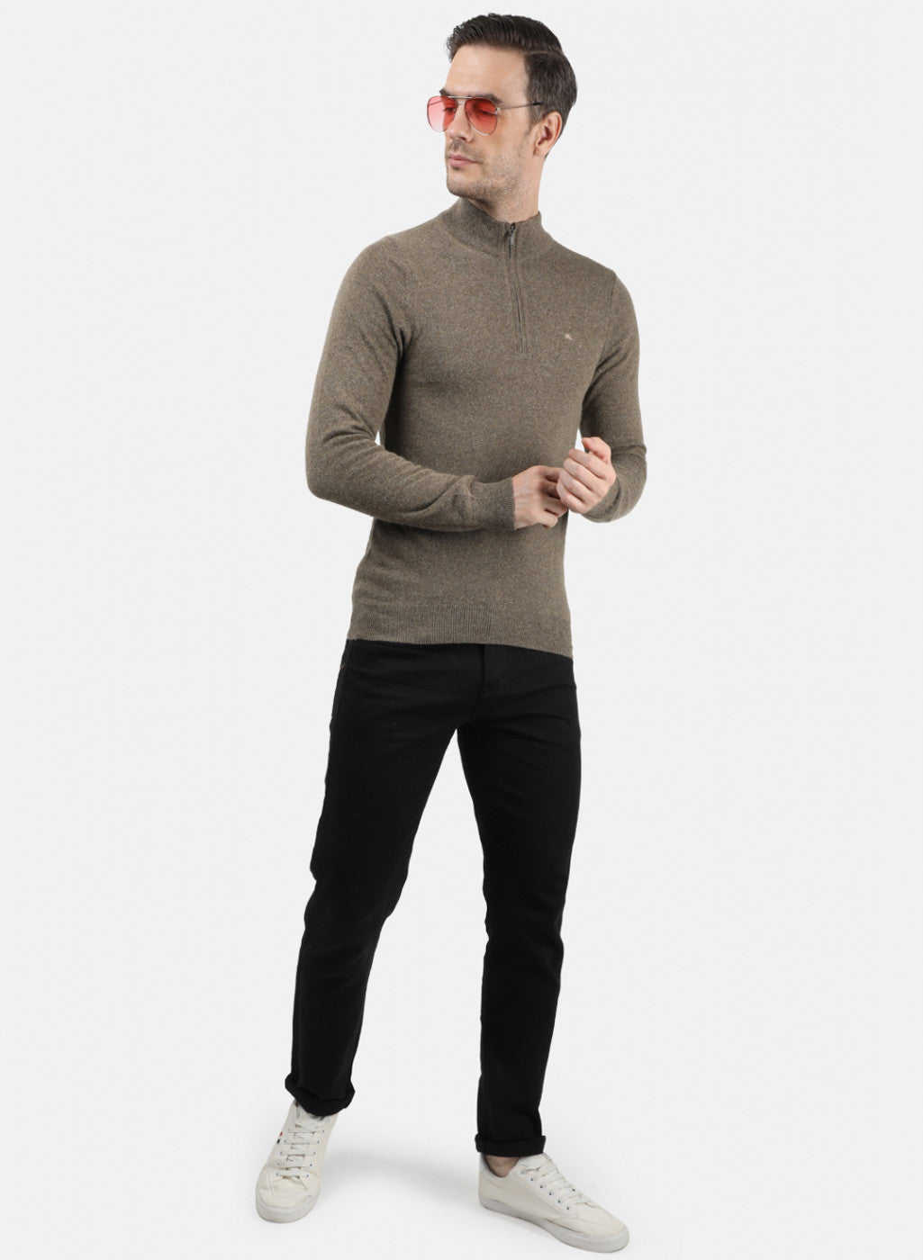 Men Brown Solid Pullover