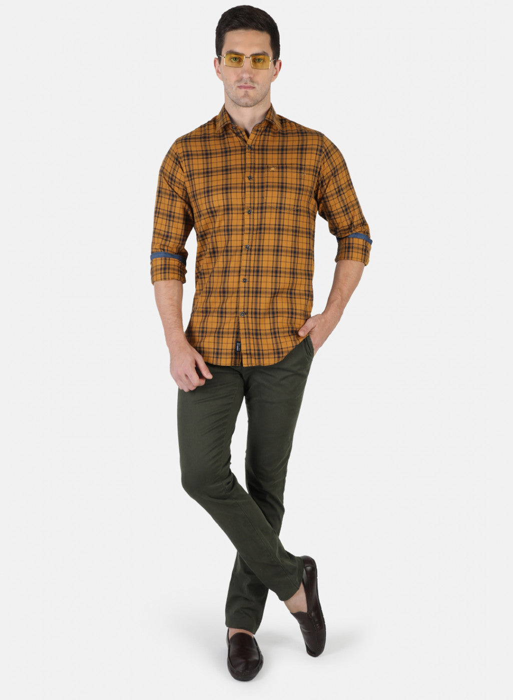 Men Mustard Check Shirt