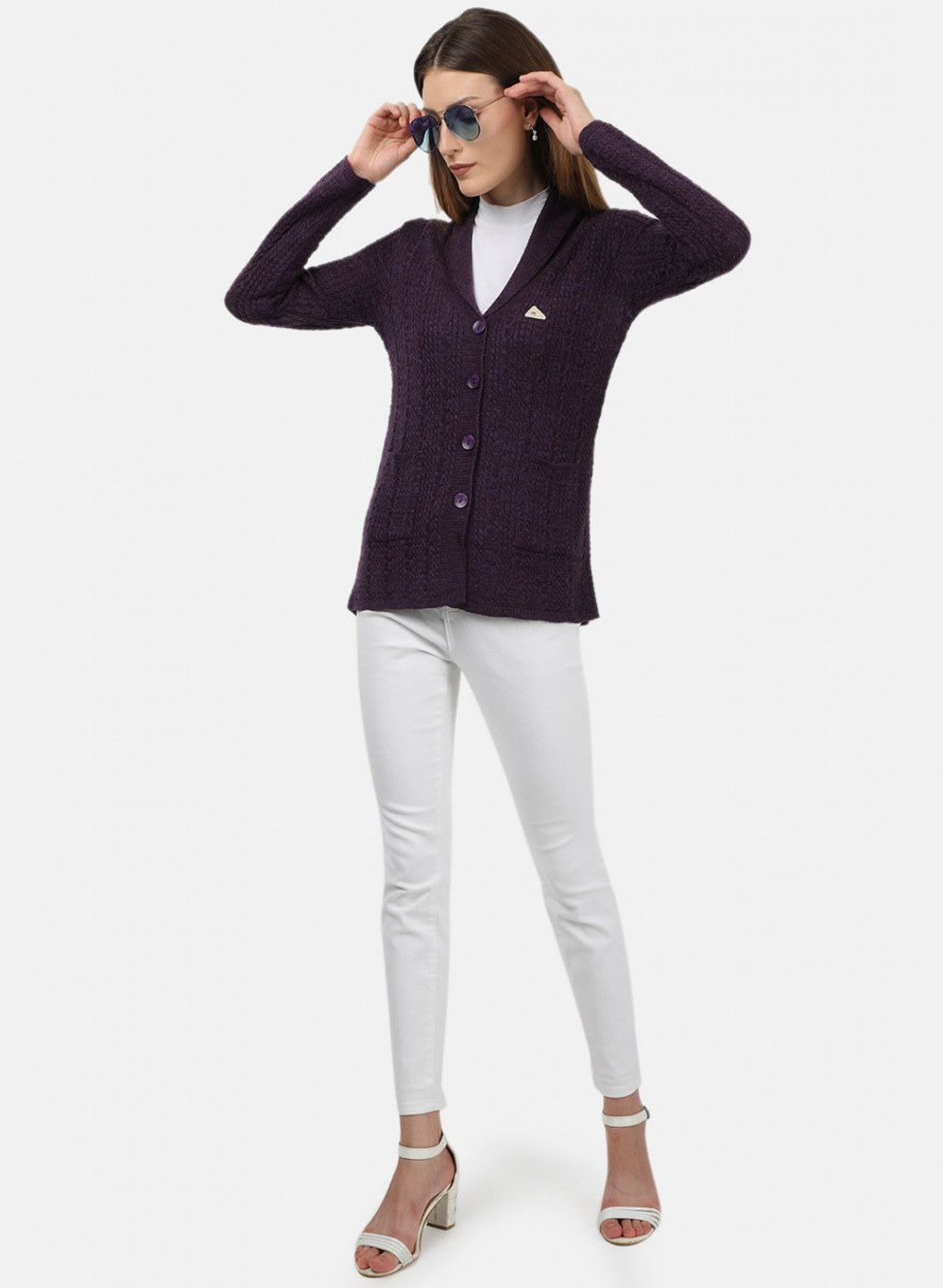 Women Purple Solid Cardigan