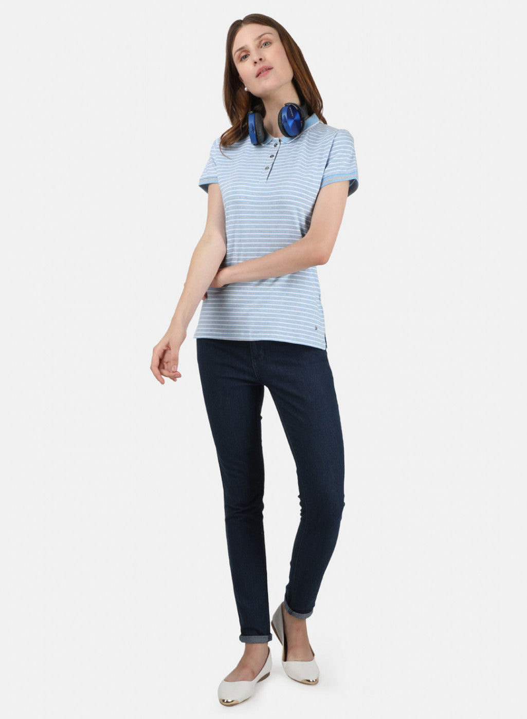 Womens Sky Blue Stripe T-Shirt