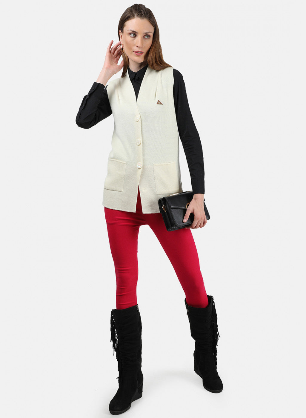 Women Cream Solid Cardigan