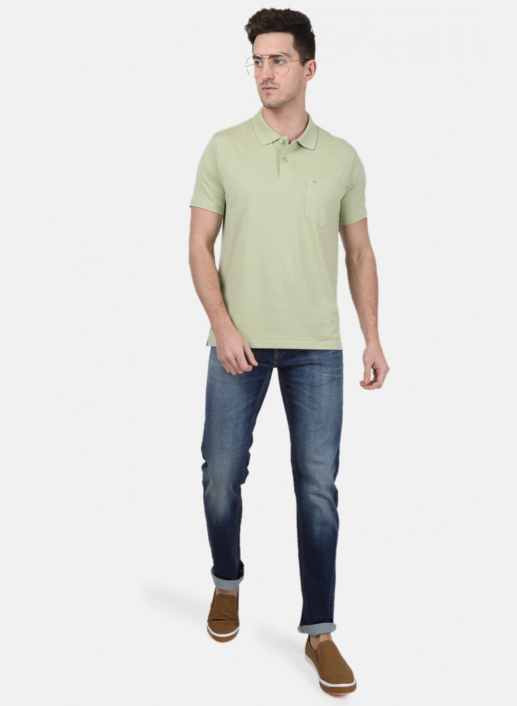 Mens Light Green Plain T-Shirt