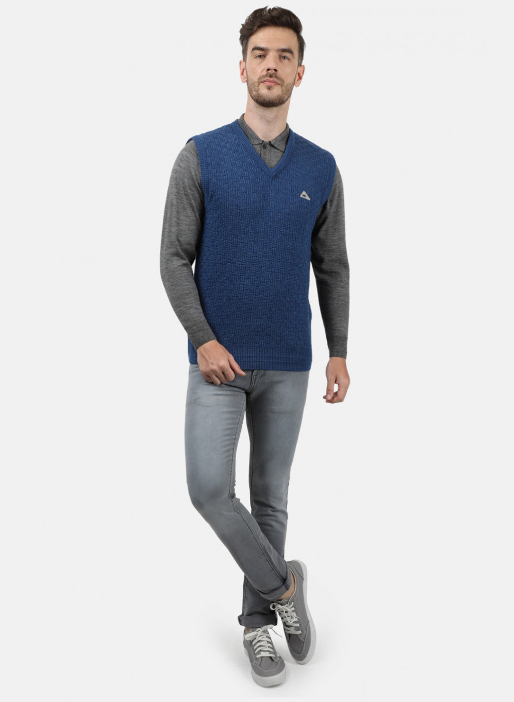 Men Blue Self Sweater