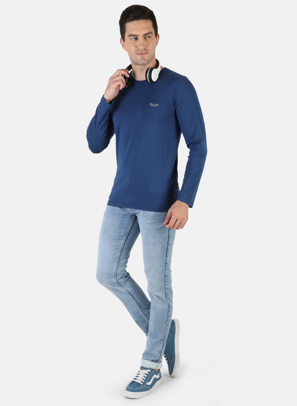 Men Blue Plain T-Shirt