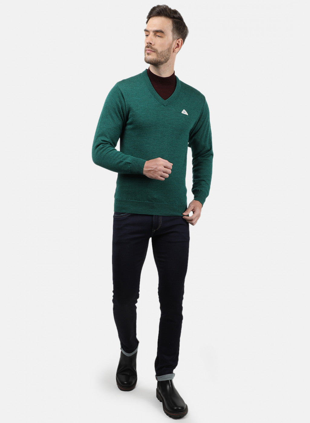 Men Green Solid Pullover