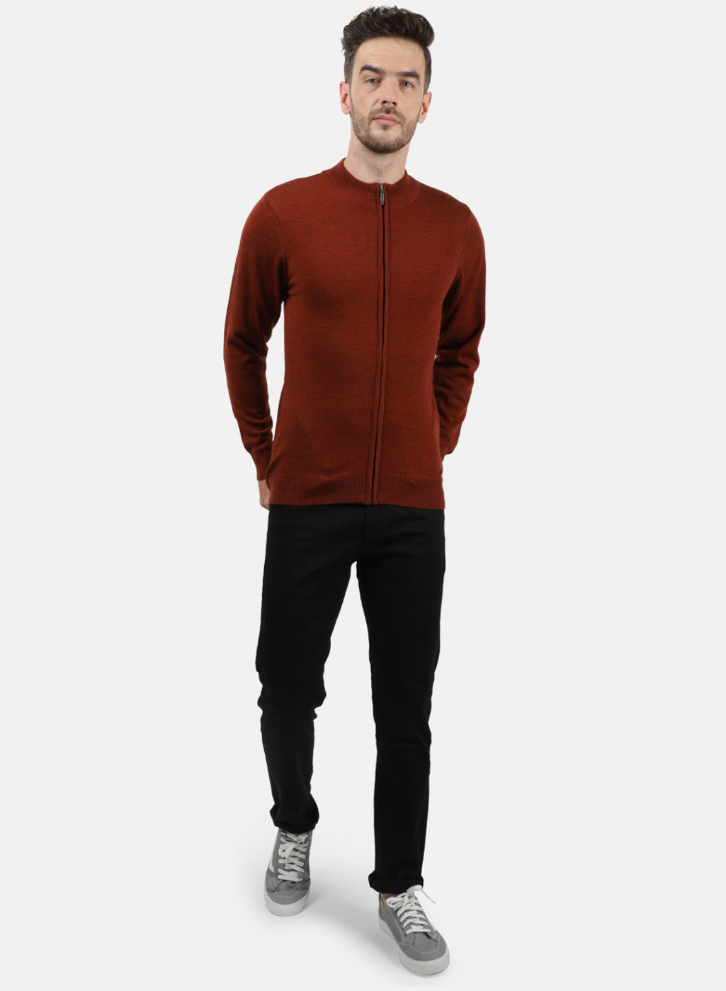 Men Brown Solid Pullover