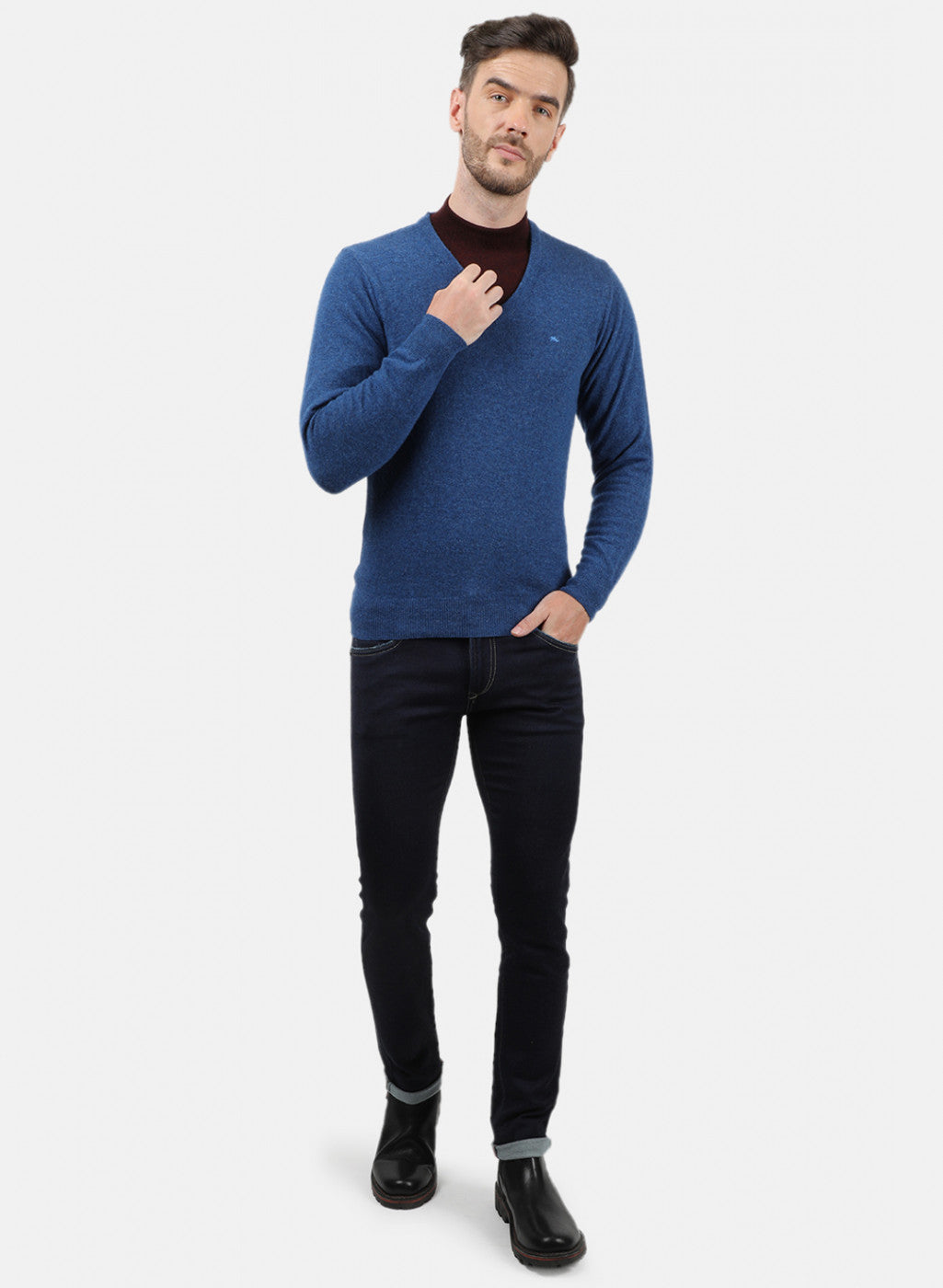 Men Blue Solid Pullover