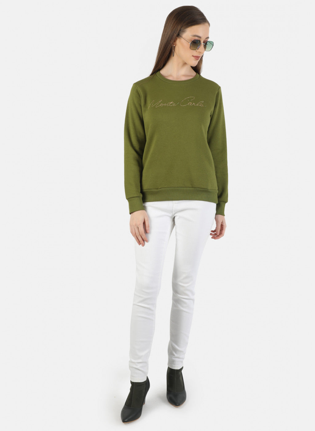 Women Green Embroidered Sweatshirt