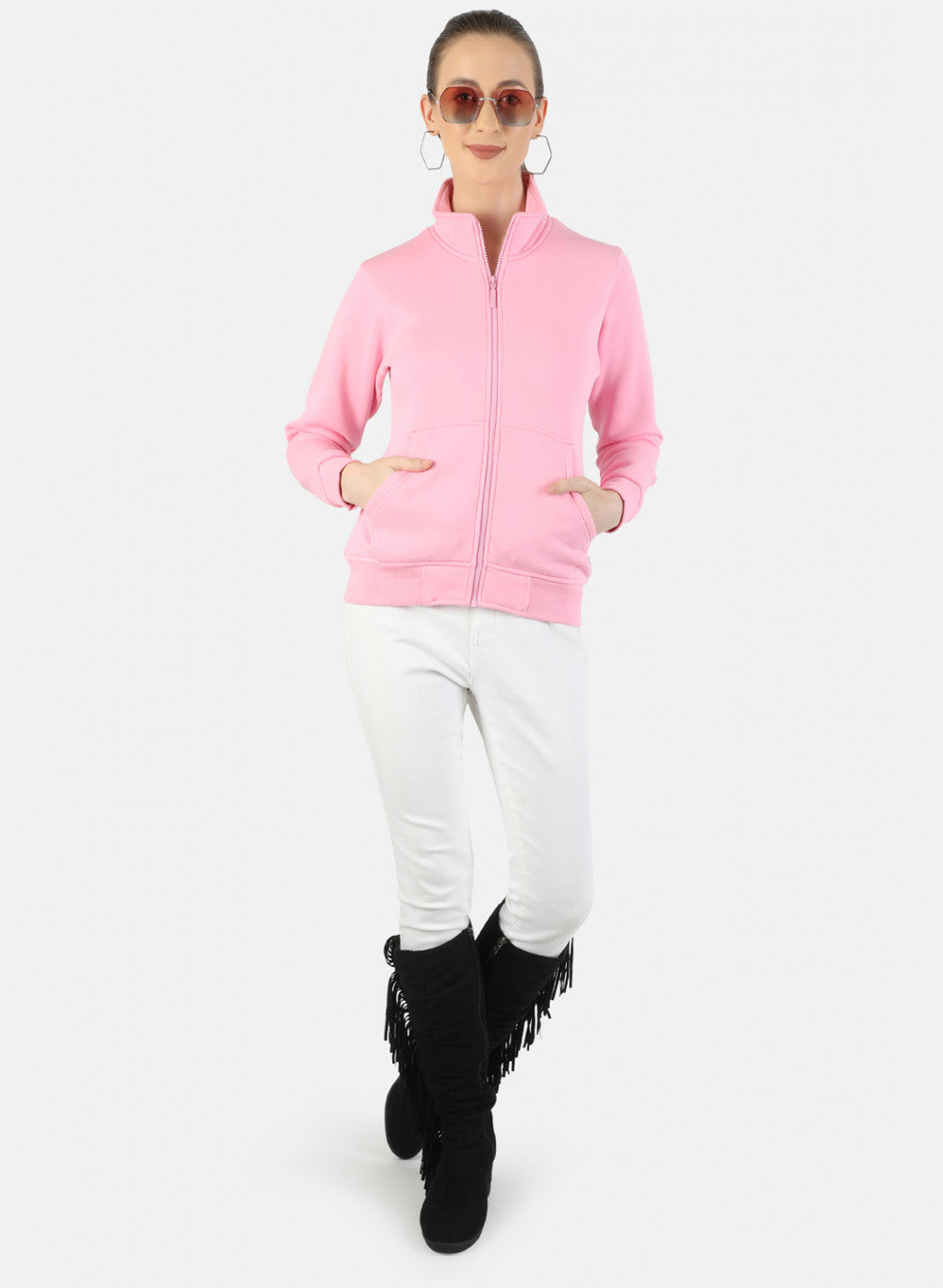 Women Pink Plain Sweatshirt