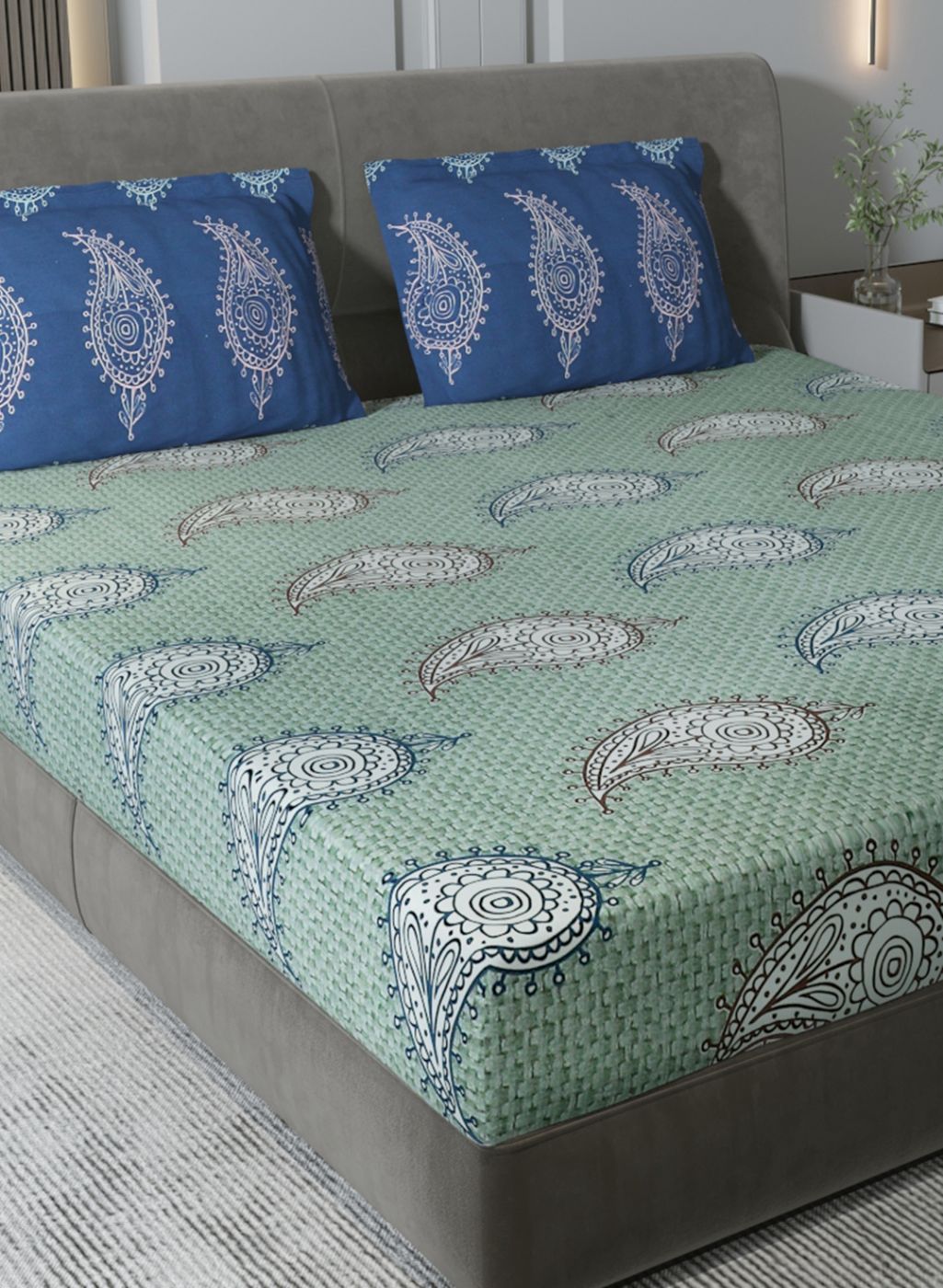 144TC Pure Cotton King Bedsheet with 2 Pillow Covers