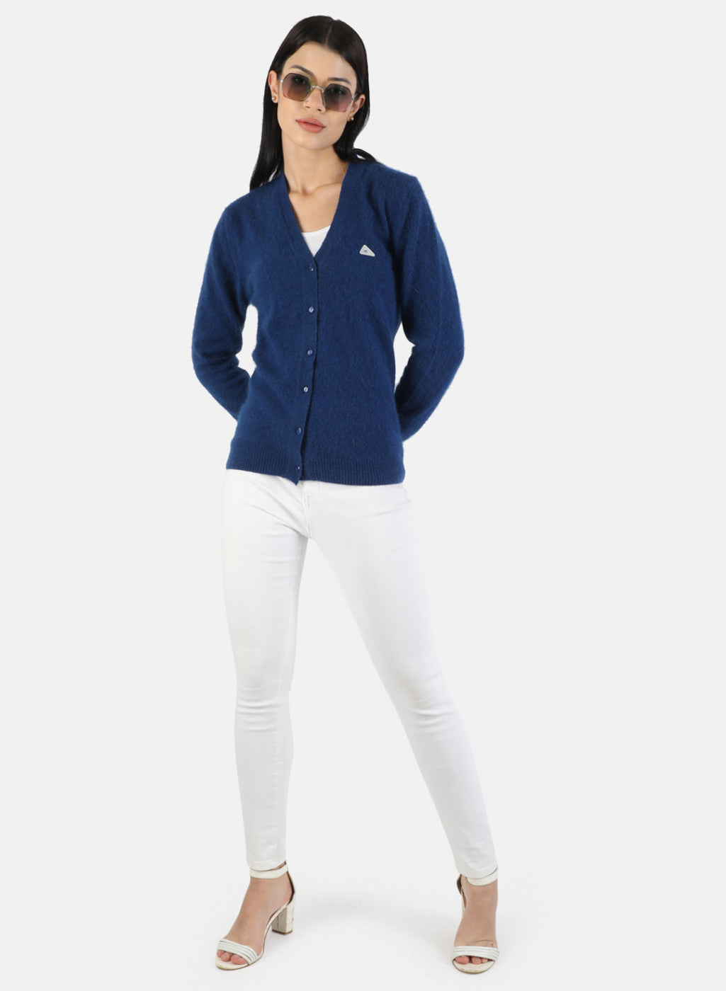 Women Blue Solid Cardigan