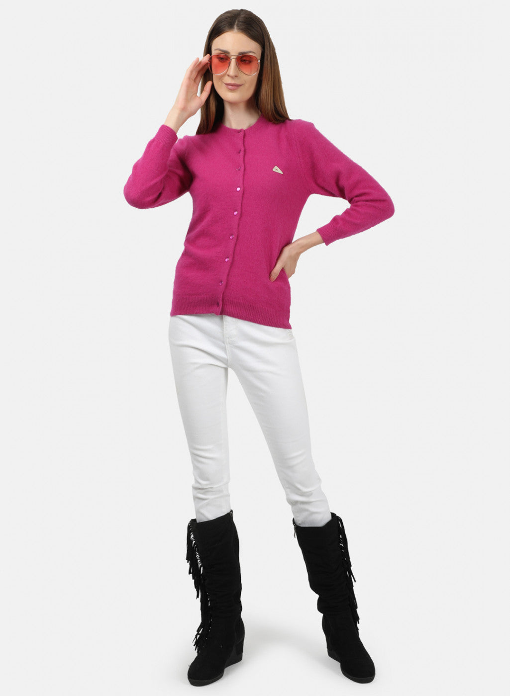 Women Pink Solid Cardigan