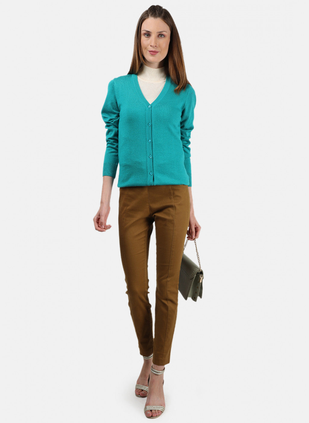 Women Light Green Solid Cardigan