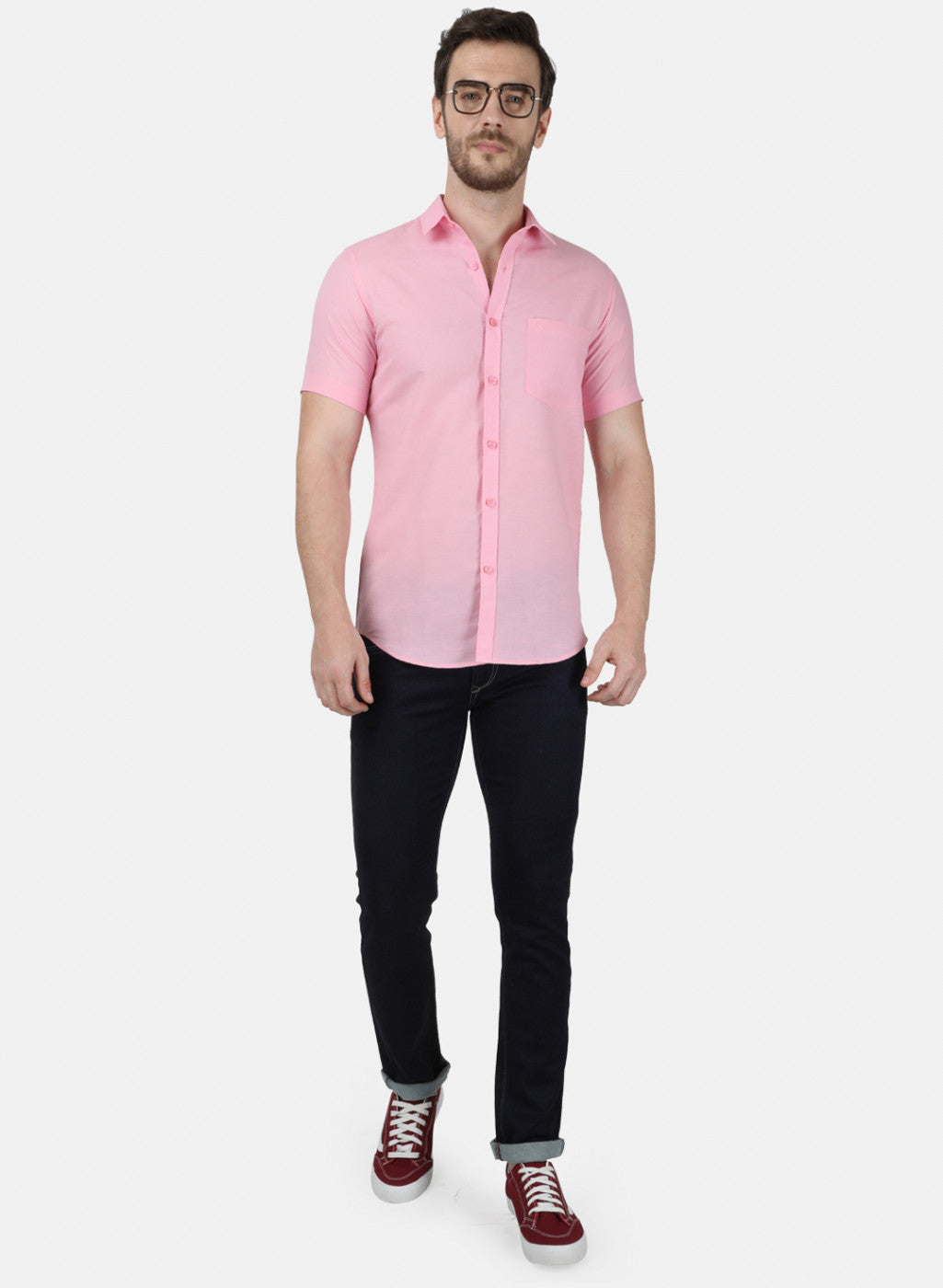 Mens Pink Solid Shirt