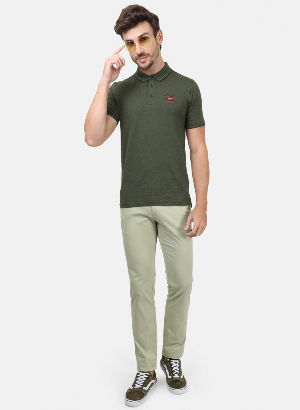 Men Green Plain Trousers