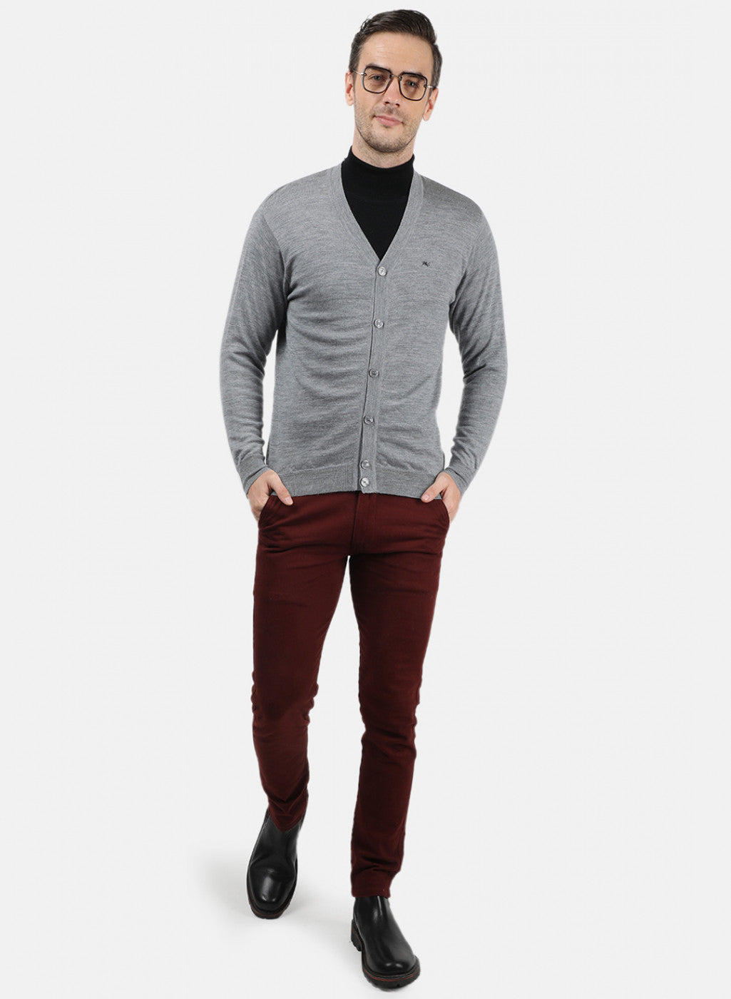 Men Grey Solid Cardigan