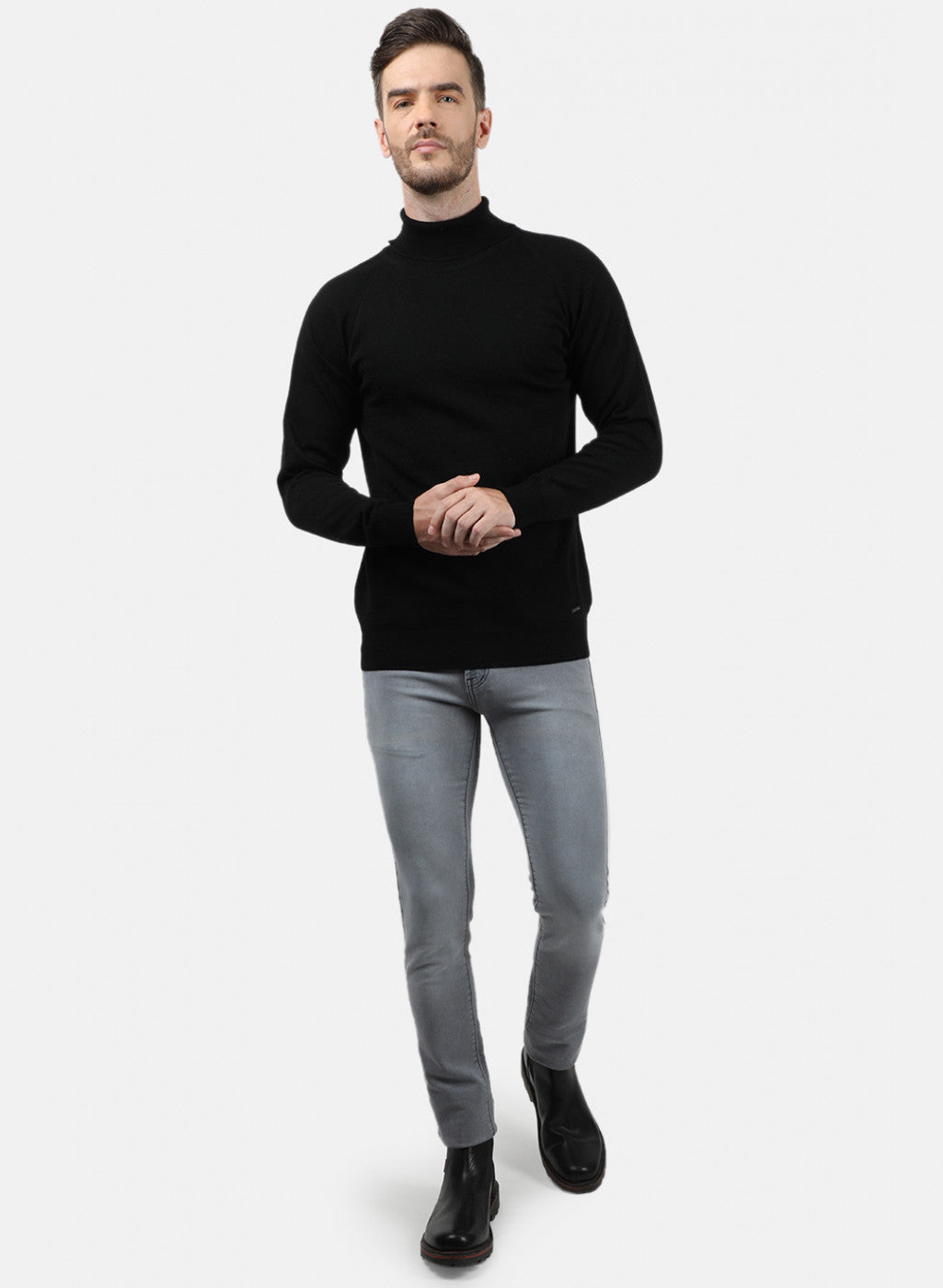 Men Black Solid Pullover