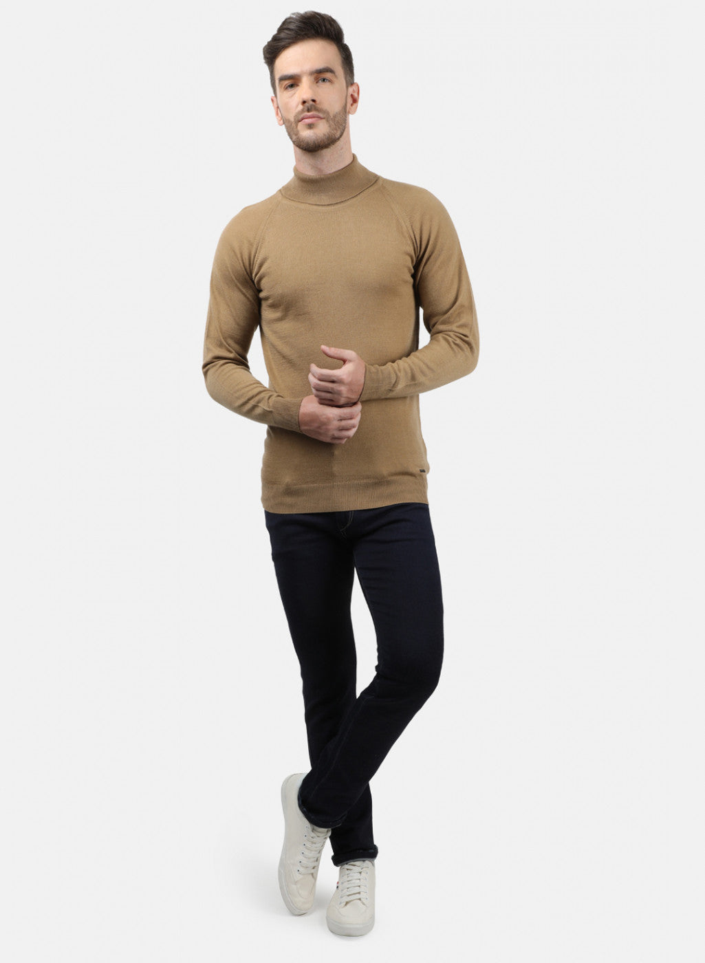 Men Light Brown Solid Pullover