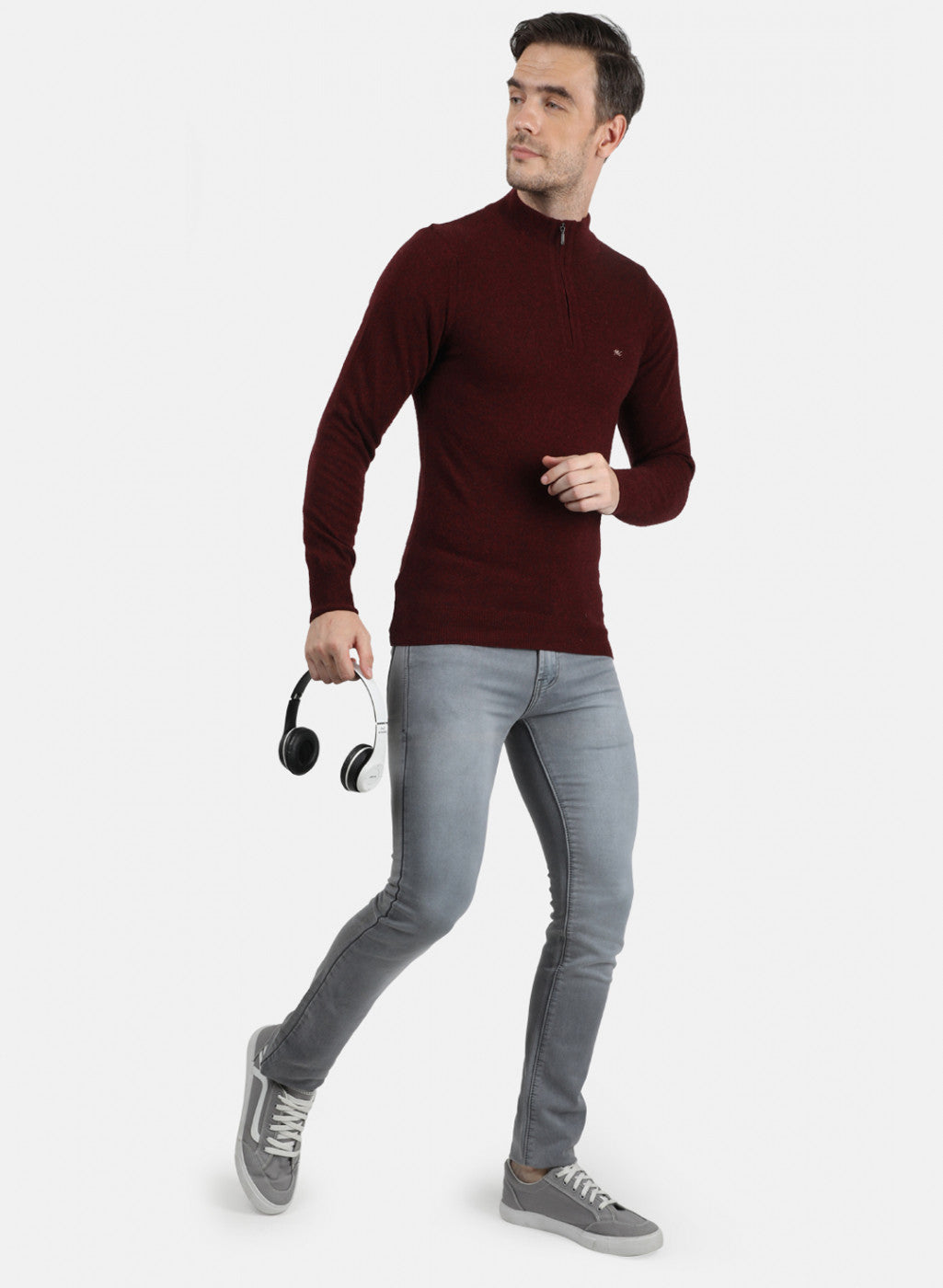 Men Maroon Solid Pullover