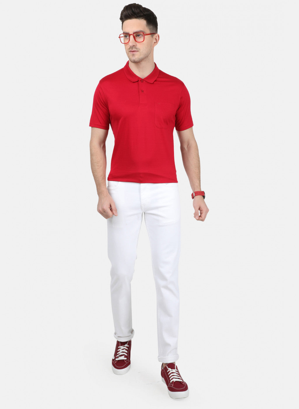 Mens Red Plain T-Shirt