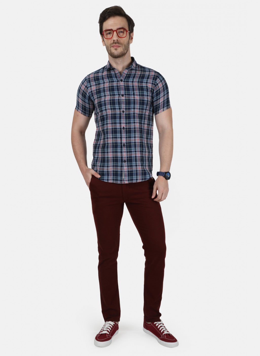 Mens NAvy Blue Check Shirt