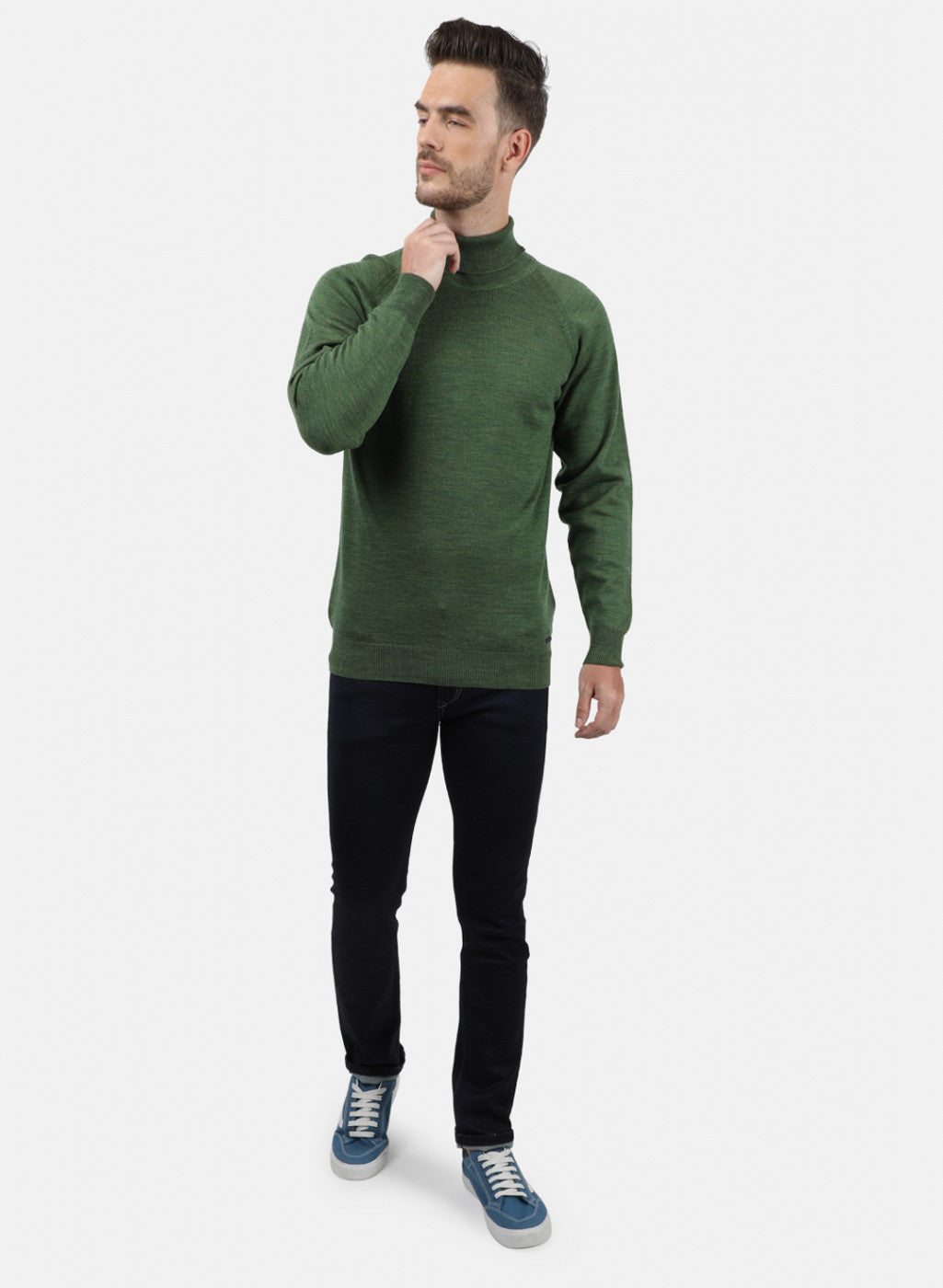 Men Olive Solid Pullover