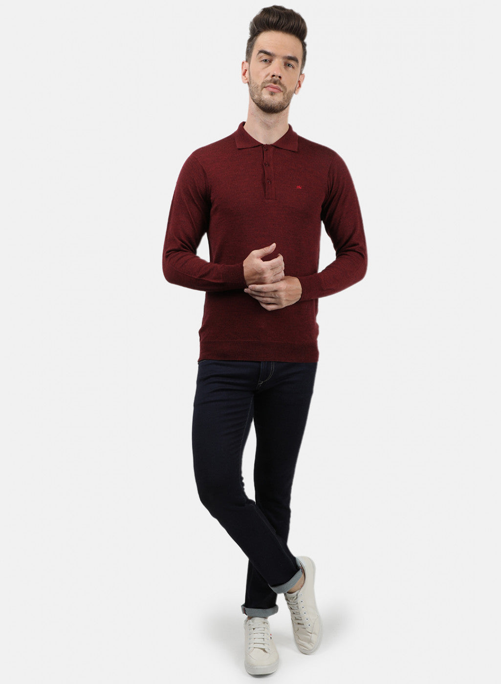 Men Maroon Collar T-Shirt