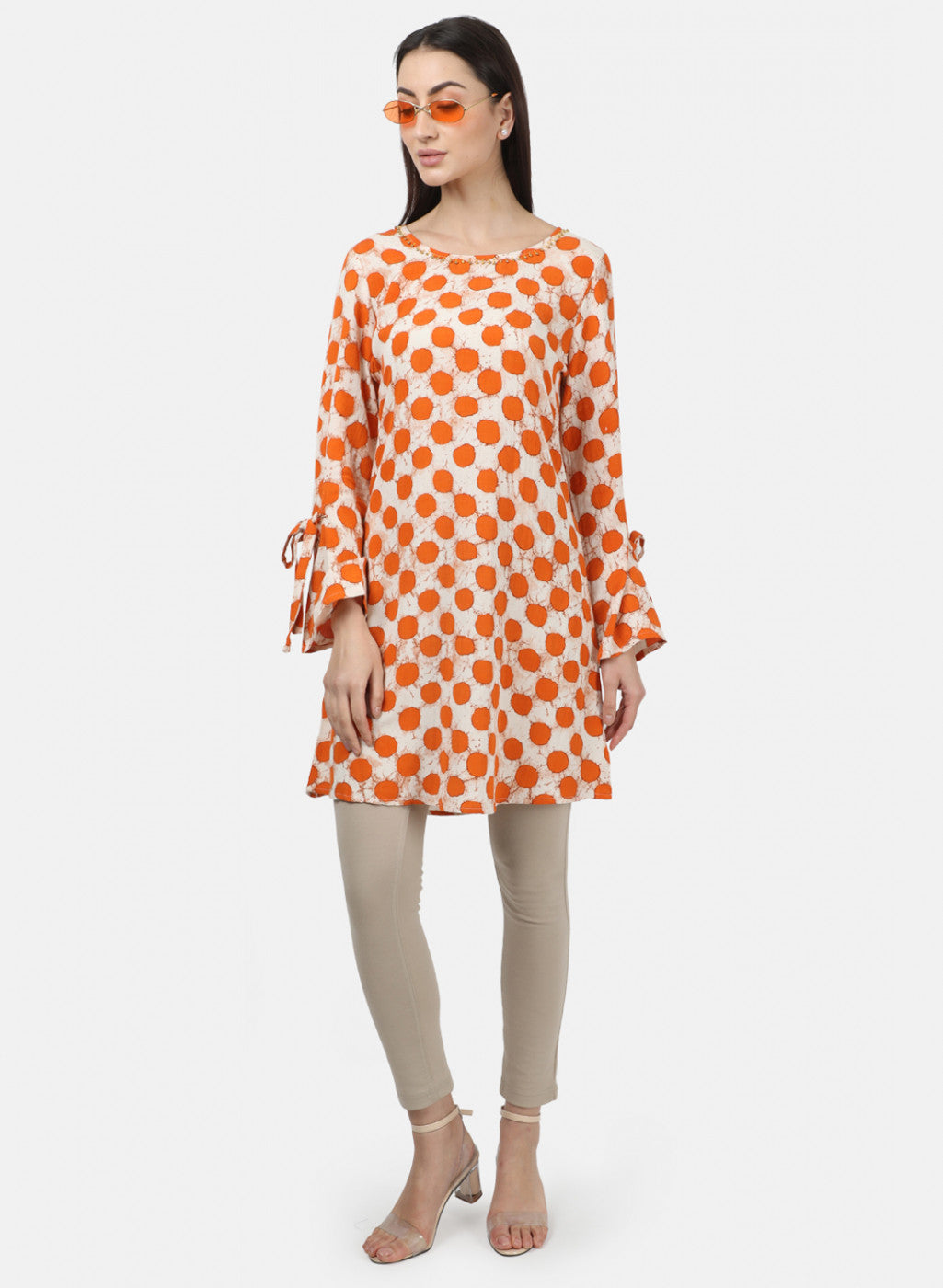 Womens Orange Printed Tunic