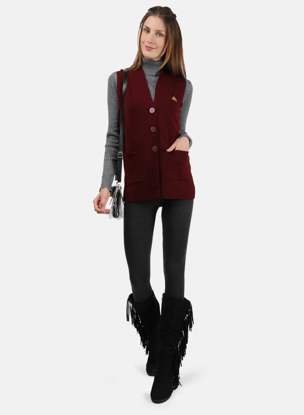 Women Maroon Solid Cardigan