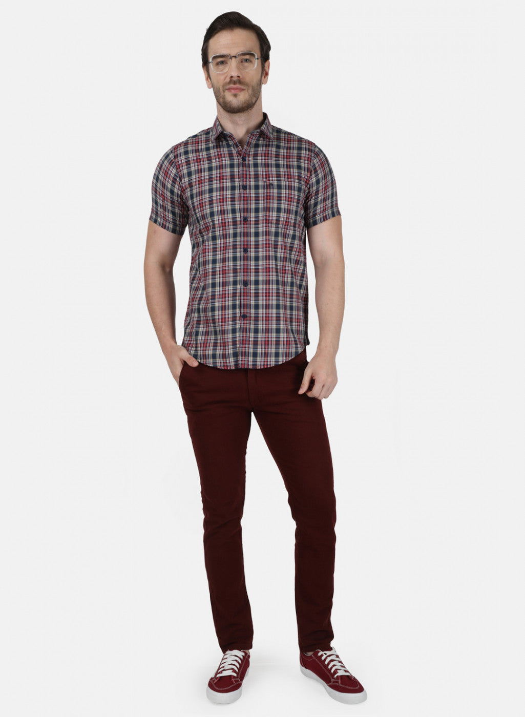 Mens Maroon Check Shirt