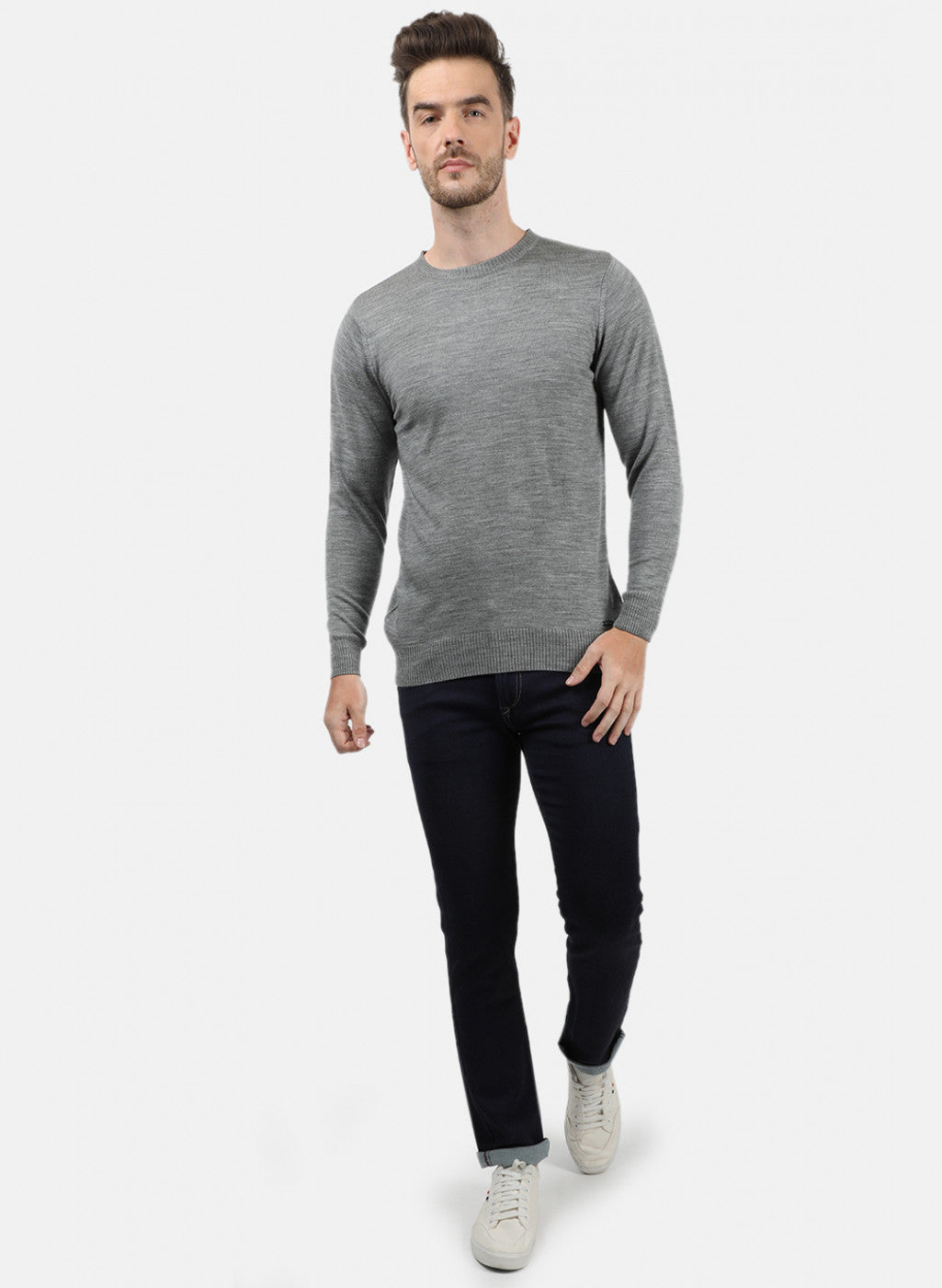 Men Grey Solid Pullover