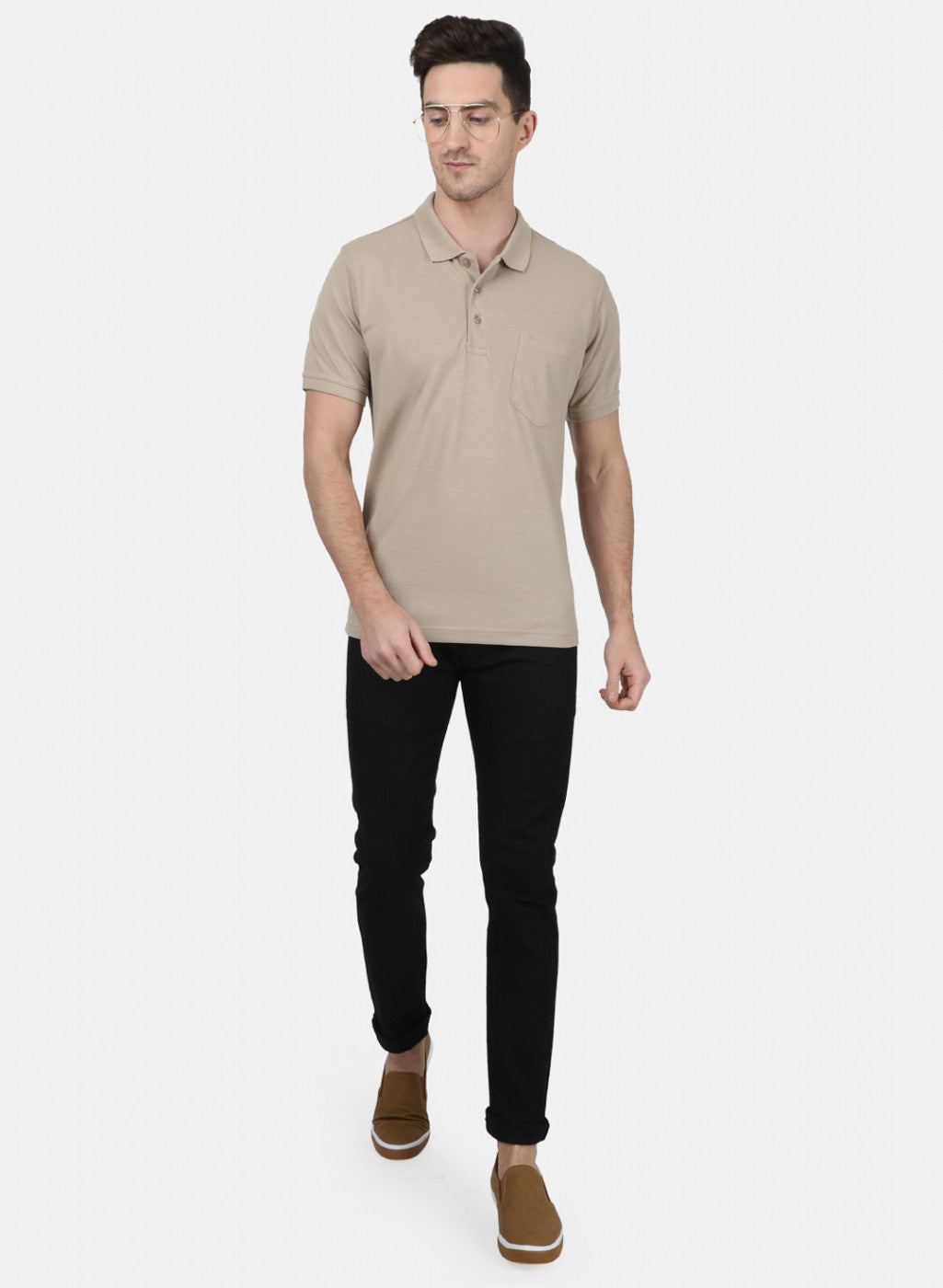 Mens Beige Plain T-Shirt