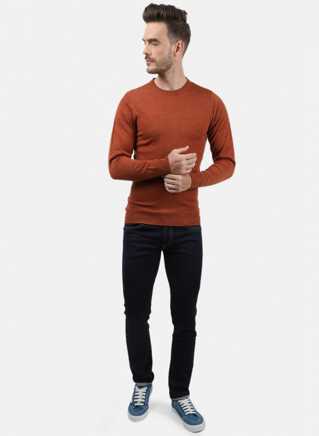 Men Orange Solid Pullover