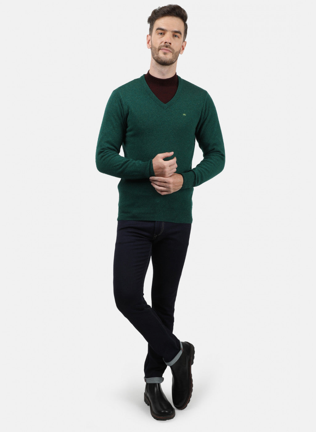 Men Green Solid Pullover