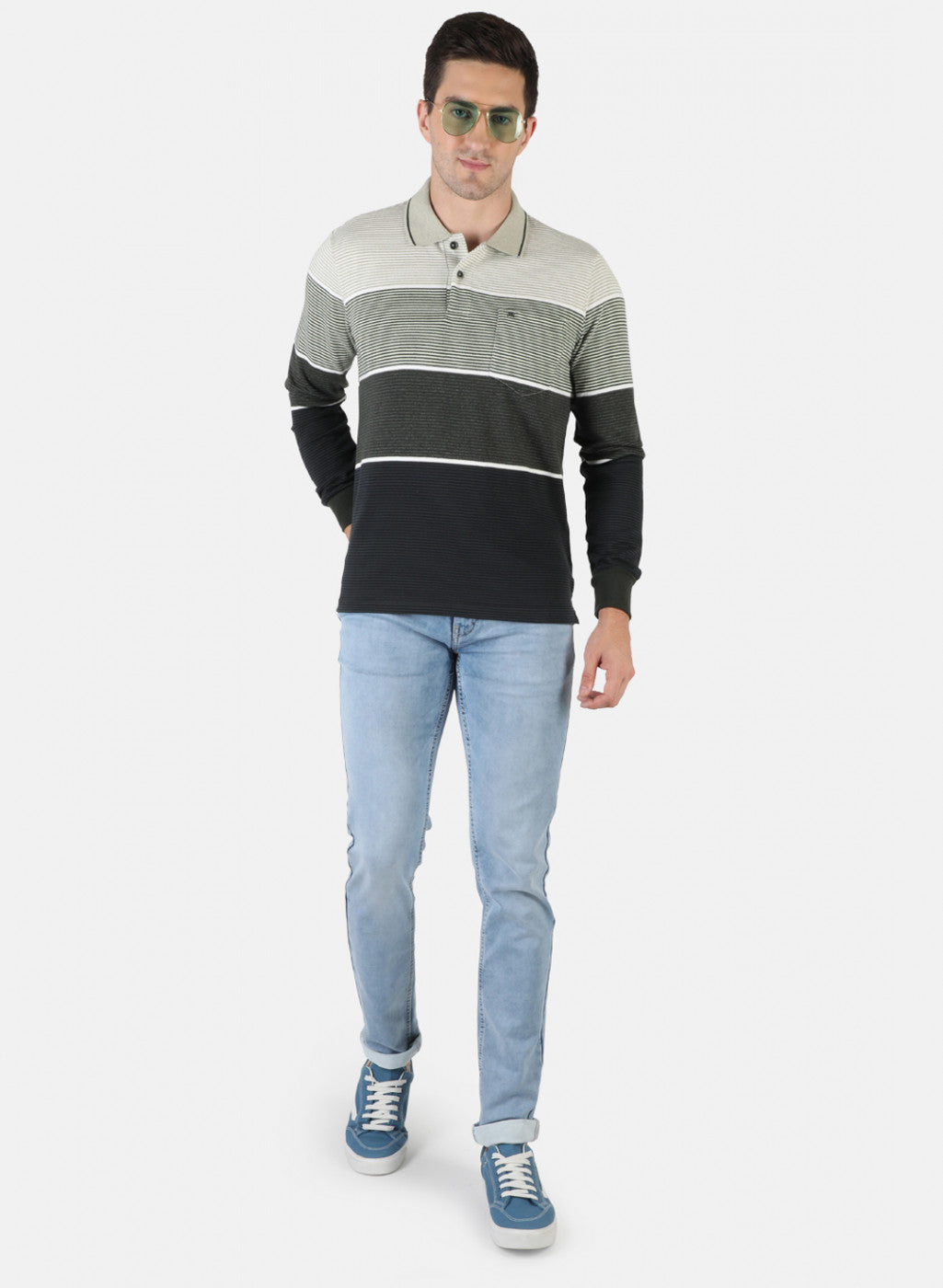 Men Grey Stripe T-Shirt