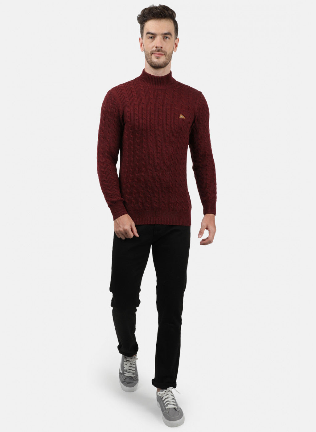 Men Maroon Self Pullover