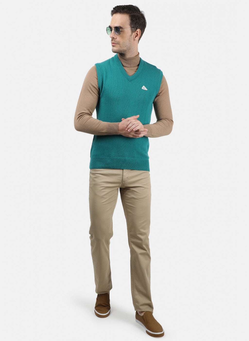 Men Sea Green Solid Sweater