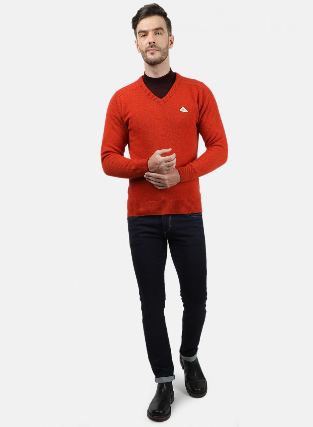 Men Orange Solid Pullover