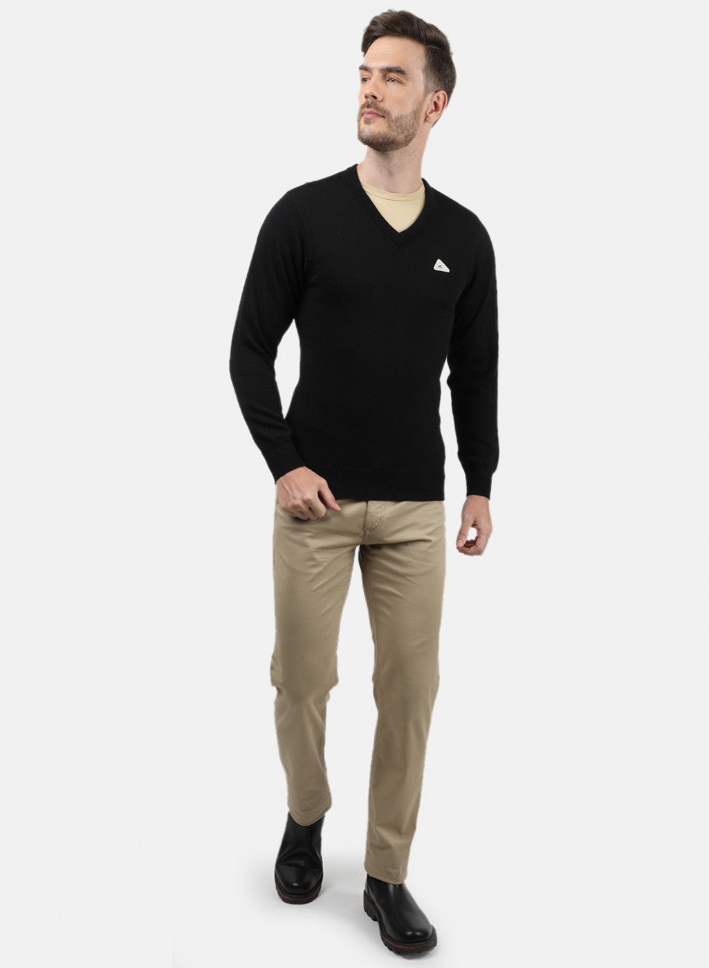 Men Black Solid Pullover