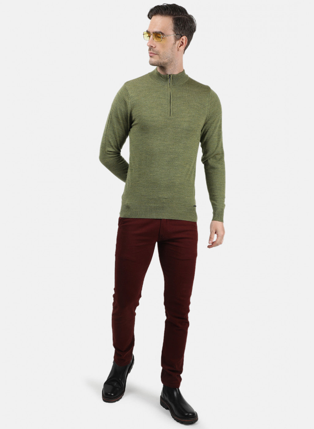 Men Olive Solid Pullover