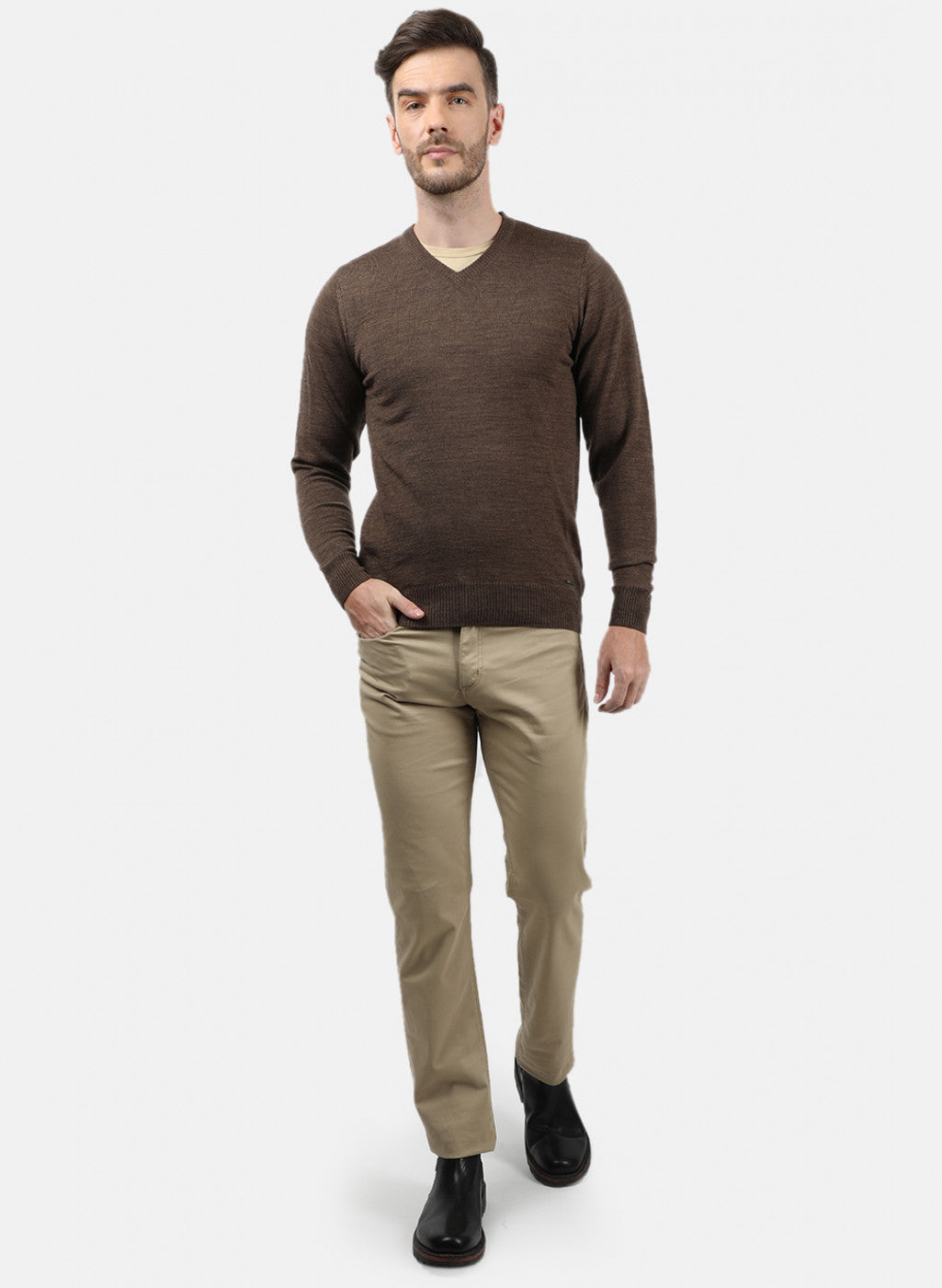 Men Brown Solid Pullover