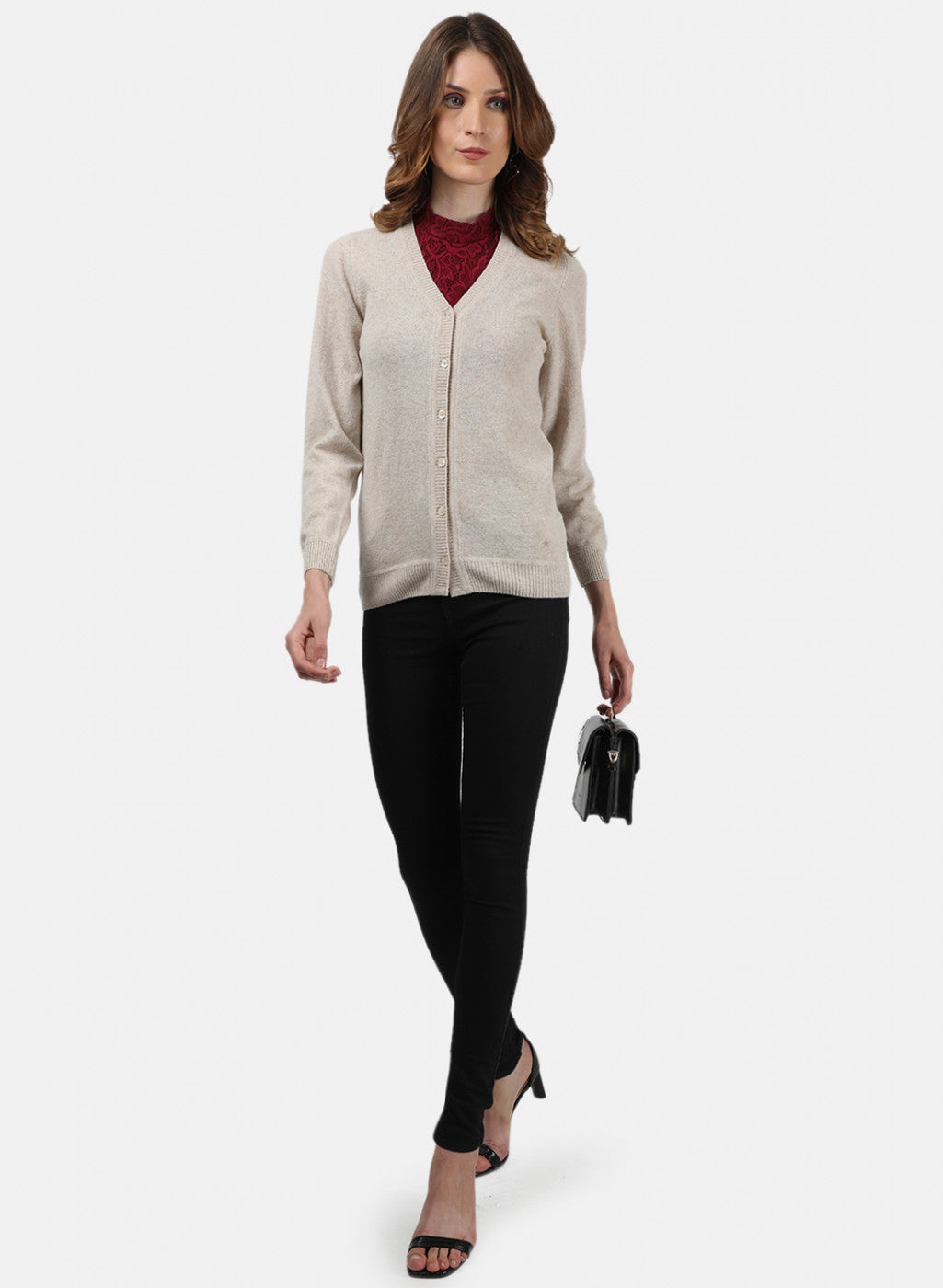 Women Beige Solid Cardigan