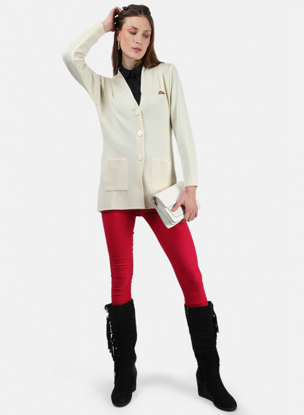 Women Cream Solid Cardigan