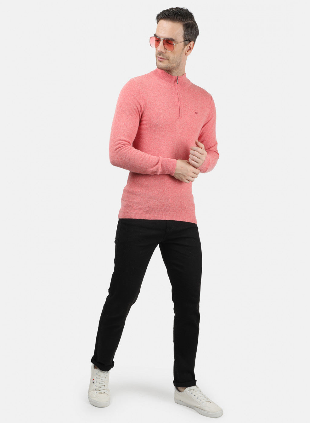 Men Light Red Solid Pullover